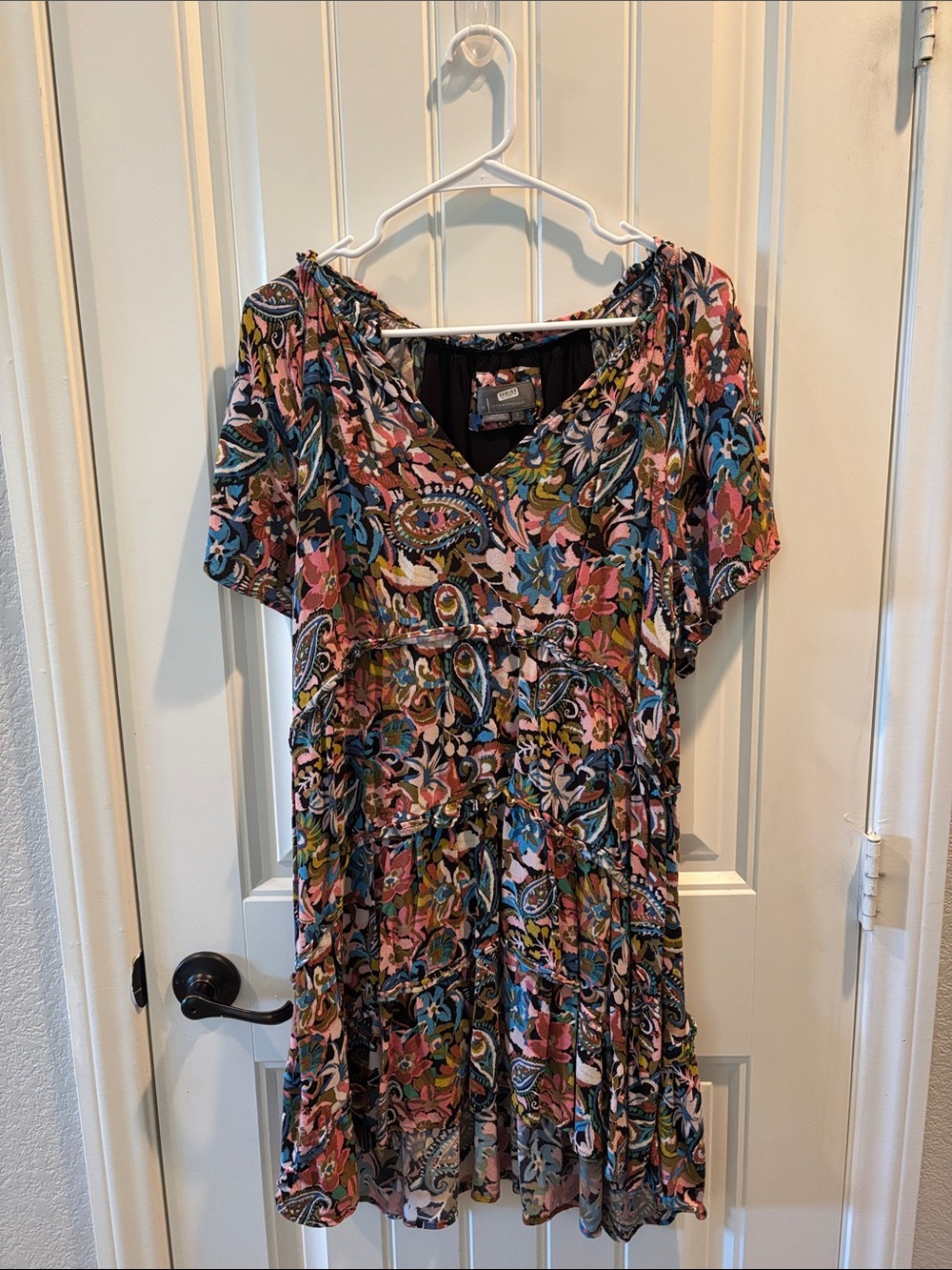 Boho Floral Tiered Short Sleeve Dress - Multicolor